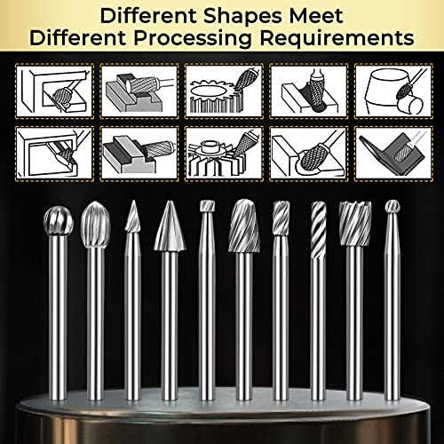 Tonsiki 20PCS Wood Carving Bits Set, 1/8 Inch(3mm) Shank Tungsten Carbide Rotary Tools Accessories for DIY Woodworking, Engraving, Grooving, Polishing, Suitable for Most Rotary Tools