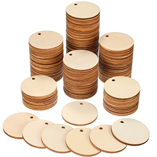 100 Pieces Unfinished Round Wooden Circles with Holes Round Wood Discs for Crafts Blank Natural Wood Circle Cutouts for DIY Crafts Party Birthday Christmas Decoration (1.5 Inch)