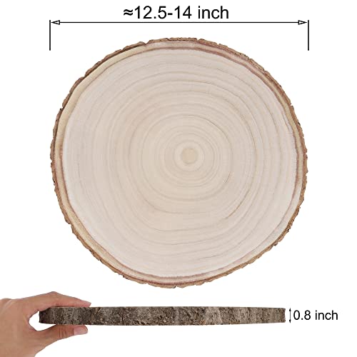Prsildan 4 Pcs Large Natural Wood Slices, 12.5-14 Inches Unfinished Wood Centerpieces for Tables, DIY Round Rustic Wooden Circle Crafts for Wedding Table Décor