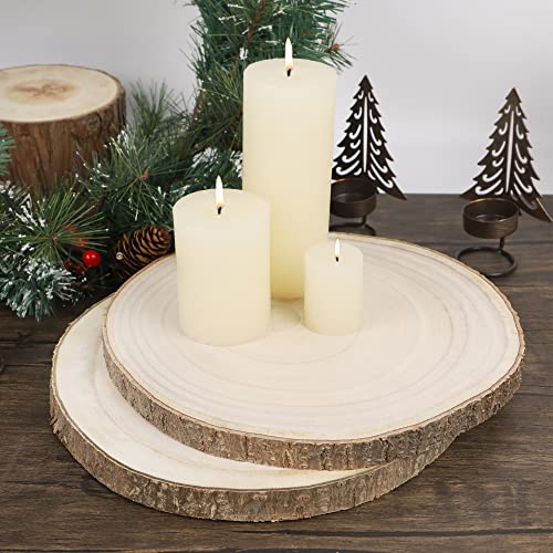 Prsildan 4 Pcs Large Natural Wood Slices, 12.5-14 Inches Unfinished Wood Centerpieces for Tables, DIY Round Rustic Wooden Circle Crafts for Wedding Table Décor