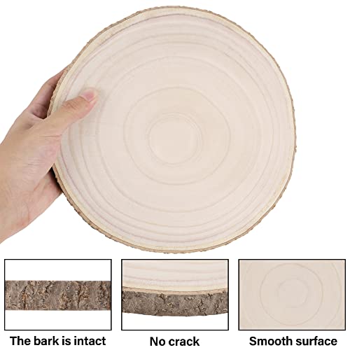 Prsildan 4 Pcs Large Natural Wood Slices, 10-11.5 Inches Unfinished Wood Centerpieces for Tables, DIY Round Wooden Circle Sign Crafts for Wedding Party Décor