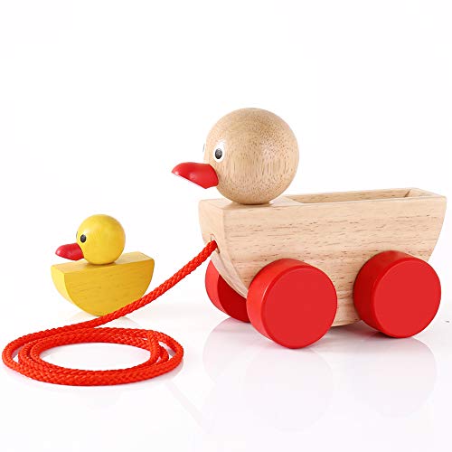 Babe Rock Pull Toy Wooden Duck Pull Along Toddler Toy for Girl Boy Age 1 Year Old Baby Learning Toy for Beginner Walkers