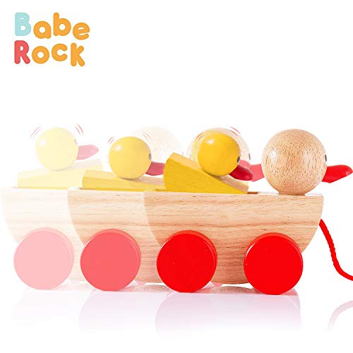 Babe Rock Pull Toy Wooden Duck Pull Along Toddler Toy for Girl Boy Age 1 Year Old Baby Learning Toy for Beginner Walkers