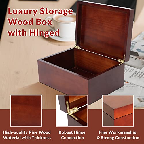 Wooden Storage Box with Hinged Lid, Large Cedar Lidded Wood Decorative Keepsake Boxes for Jewelry, Treasure, Gift, Toys, Home, Memory -11 X 8 X 5 Inch (Brown)