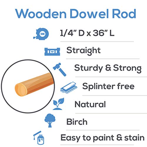 Woodpeckers 1/4" x 36" Wooden Dowel Rods Bag of 100 Unfinished Hardwood Dowel Sticks.