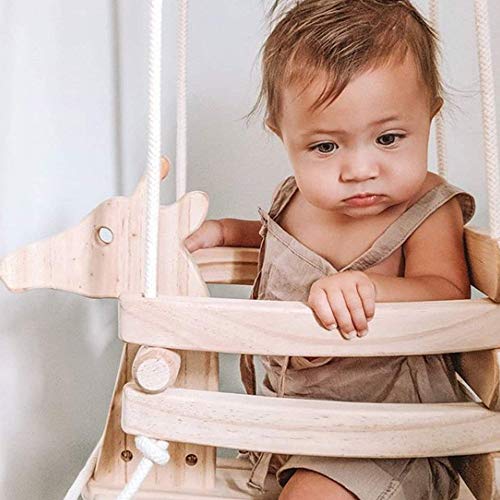 Ecotribe Wooden Giraffe Swing Set for Toddlers - Smooth Birch Wood with Natural Cotton Ropes Outdoor & Indoor Swing - Eco-Conscious Toddler Bucket Swing Chair, for Baby 6 Months to 3 Years Old