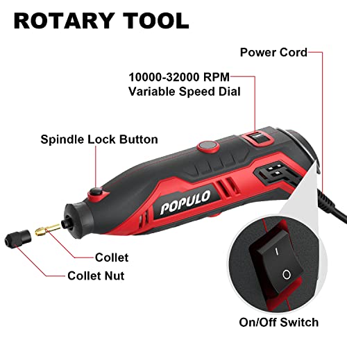 POPULO Rotary Tool Kit, 149pcs with Flex Shaft 135W Multifunctional Rotary Corded Tools Variable Speed, Rotary Tool Set for Grinding, Cutting, Wood Carving, Sanding, Engraving, Gifts for DIYer