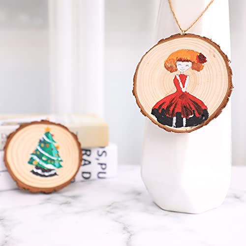 SENMUT Wood Slices 30 Pcs 2.4-2.85 inches Unfinished Wood Craft Natural Rounds Christmas Ornament Wooden Circles Pre-Installed Tree Slices with Small Eye Screws