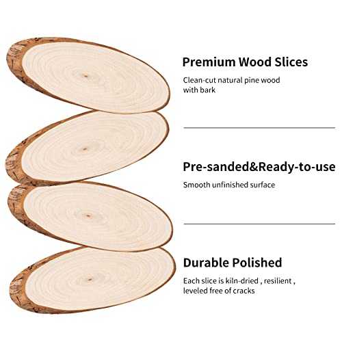 FEZZIA Natural Wood Slices, 3PCS Unfinished Oval Shaped Wood kit Predrilled with Bark for Christmas Decorations, DIY Crafts, Wedding Ornaments, Length 10 - 12 inches and Width 3 - 4 inches