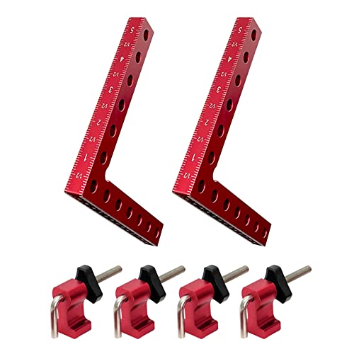 2Pcs 90 Degree Positioning Right Angle Clamps 5.5" Aluminum Alloy Woodworking Carpenter Corner Clamping Square Tool for Picture Frame Box Cabinets Drawers (2Pcs Red)