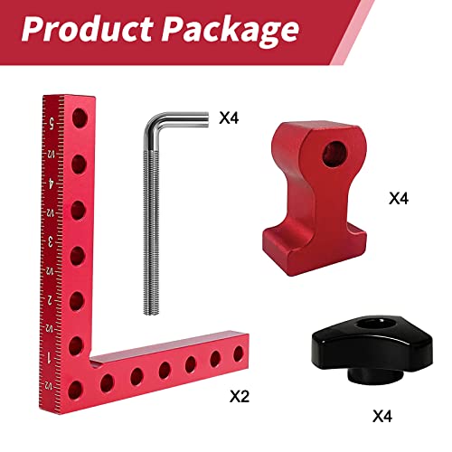2Pcs 90 Degree Positioning Right Angle Clamps 5.5" Aluminum Alloy Woodworking Carpenter Corner Clamping Square Tool for Picture Frame Box Cabinets Drawers (2Pcs Red)