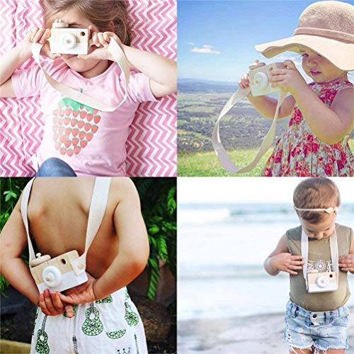 Wooden Mini Camera Toy, Hsxxf White Baby Kids Neck Hanging Photographed Props Camera Toy with Rope Cute Wood Camera Toys for Kid's Room Hanging Decoration (Pink)