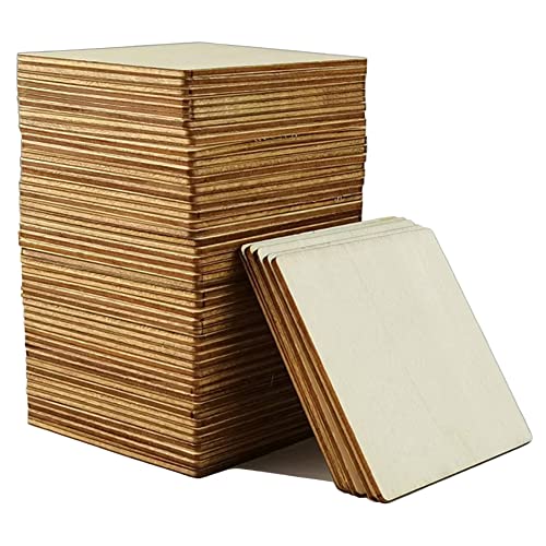WLIANG 50 Pcs 3 X 3 Inch Unfinished Wood Squares, Natural Blank Wooden Square Cutouts Wood Slices for DIY Crafts Painting, Coasters Engraving, Scrabble Tiles, Home Decorations