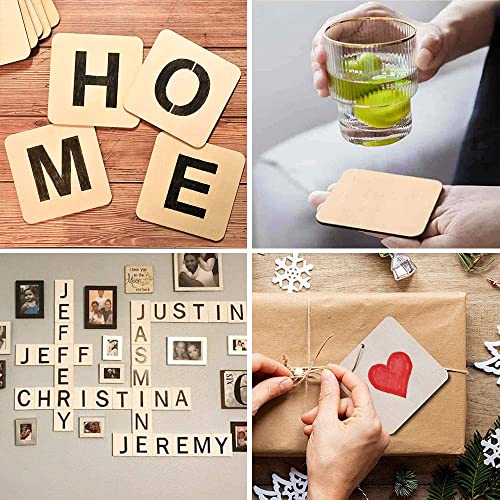 WLIANG 50 Pcs 3 X 3 Inch Unfinished Wood Squares, Natural Blank Wooden Square Cutouts Wood Slices for DIY Crafts Painting, Coasters Engraving, Scrabble Tiles, Home Decorations