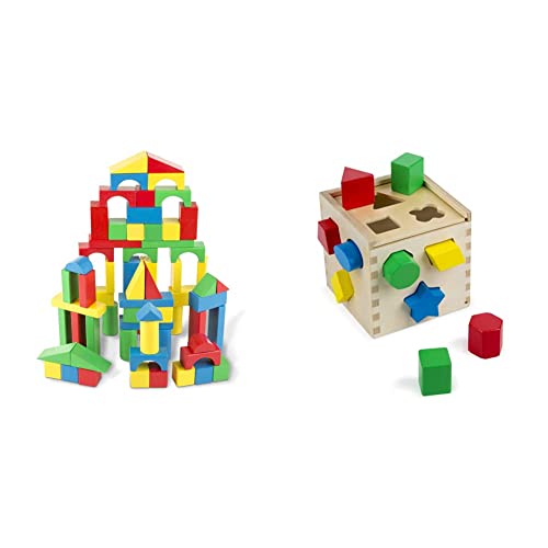 Melissa & Doug 100-Piece Wood Blocks Set & Shape Sorting Cube