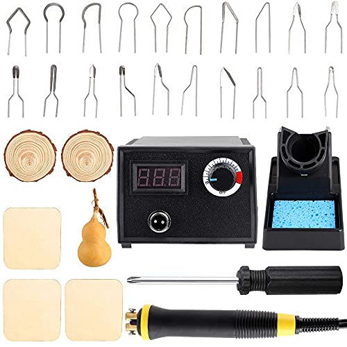 Viiart Professional Pyrography Tool Kit 60W Upgraded Wood Burning Kits with 20pcs Pyrography Wire Tips Digital Adjustable Pyrography Machine for Wood and Gourd（Single Pen）