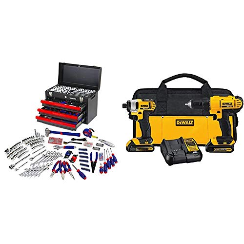 WORKPRO 408-Piece Mechanics Tool Set with 3-Drawer Heavy Duty Metal Box (W009044A) & DEWALT 20V MAX Cordless Drill and Impact Driver, Power Tool Combo Kit with 2 Batteries and Charger (DCK240C2)