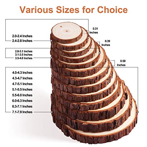 Fuyit Natural Wood Slices, Unfinished Undrilled Wooden Circles, No Hole Tree Slice with Bark for Arts Painting Christmas Ornaments DIY Crafts
