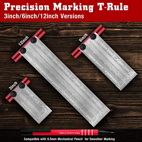 T-Rule,Precision Marking T-Rule,Precision Woodworking Tools T-Square,Stainless Steel Positioning Scribing Gauge, Carpenter Mark T-Rule (12inch)