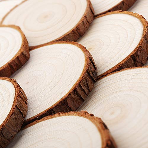 Fuyit Natural Wood Slices 20 Pcs 3.5-4 Inches Unfinished Wood Craft Kit Undrilled Wooden Circles Without Hole Tree Slice with Bark for Arts Painting Christmas Ornaments DIY Crafts