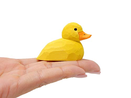 Native Wooden Creations Mini Wooden Duck Figurine - Hand-Made, Carving, Decoration, Decoy, Small Animals, Duck Lover (Yellow)