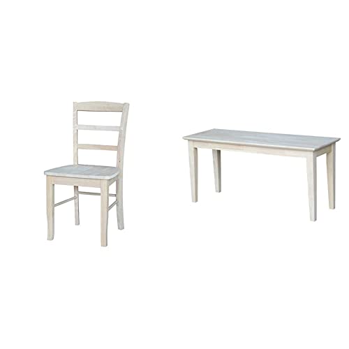International Concepts Set of Two Madrid Chairs, Unfinished & BE-39 Shaker Style Bench, Unfinished