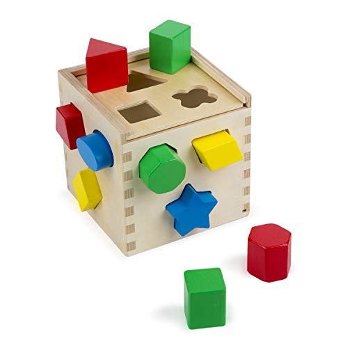 Melissa & Doug Shape Sorting Cube - Classic Wooden Toy with 12 Shapes - Classic Kids Toys, Classic Wooden Toddler Toys, Shape Sorter Toys for Toddlers Ages 2+ & Safari Wooden Chunky Puzzle - 8 Pieces