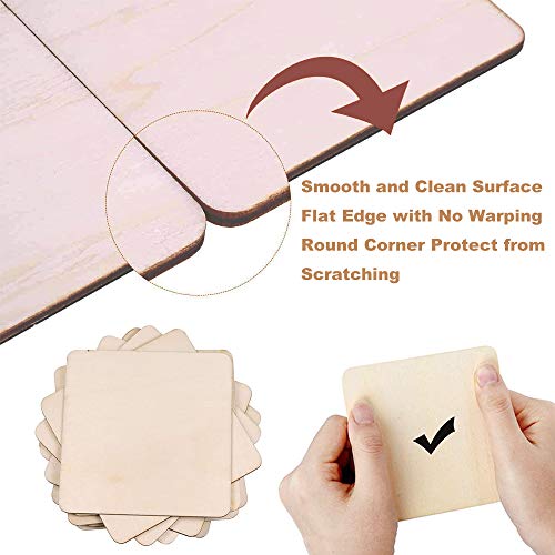 WLIANG 50 Pcs Unfinished Wood Pieces, Natural Blank 4 X 4 Inch Wood Squares, Wooden Square Cutouts Tiles for DIY Crafts Painting, Coasters Engraving, Scrabble, Home Decorations