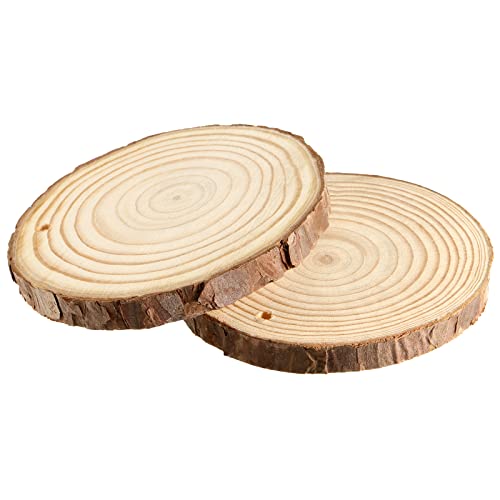 JEUIHAU 12 PCS 5.1-5.5 Inches Natural Wood Slices with Holes, Unfinished Predrilled Wooden Circles Tree Bark Slice, Blank Wooden Log Circles for DIY Crafts, Arts Wood Slices, Christmas Ornaments
