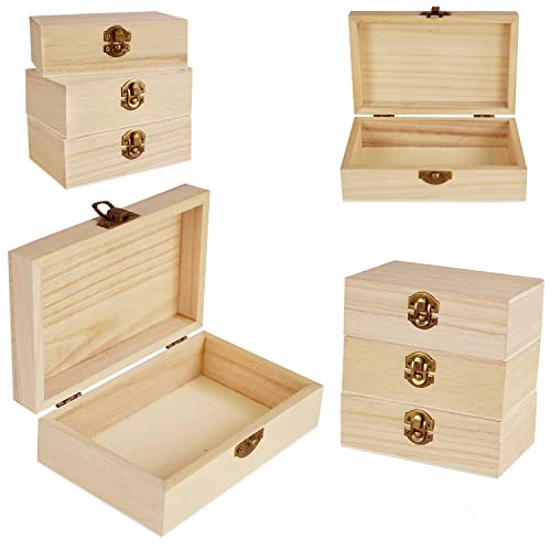 8 Pcs Unfinished Wood Boxes, Wooden Box with Hinged Lid, Small Bulk Wooden Boxes to Paint for Crafts DIY, Jewelry, Home Storage(6 x 3.8 x 2 in)