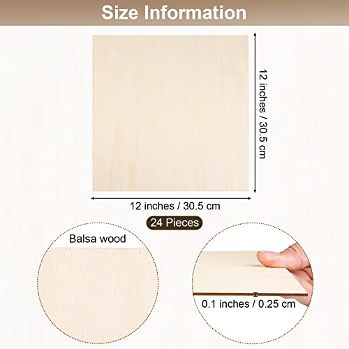 Aodaer 24 Pieces 12 x 12 Inch Balsa Wood Panels for Crafts Wood Squares Unfinished Wood Pieces Rectangle for DIY Projects Wooden House Aircraft Ship Architectural Models Painting