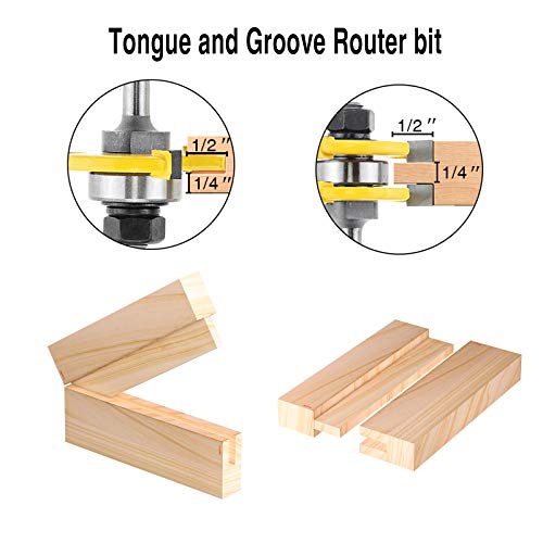 Tongue and Groove Router Bit Set , 2PCS Wood Milling Cutter for Woodworking (1/2 inch Shank)