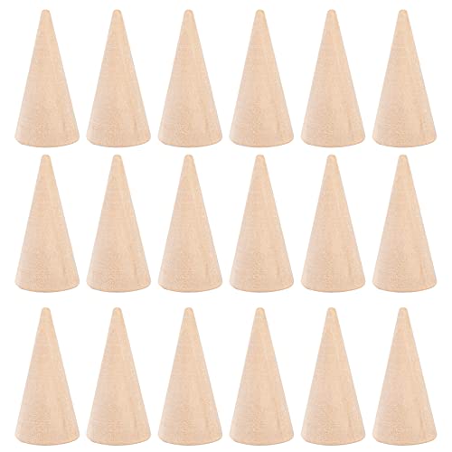 Framendino, 20 Pack Unfinished Wood Cone Ring Holder Jewelry Display Stands Organizer for DIY Crafts
