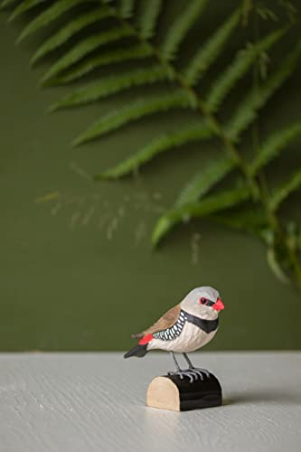 WILDLIFEGARDEN Wildlife Garden Diamond Firetail DecoBird, Artisanal Hand-Carved Wood Replica, Ornithologist Approved Life-Like Figurine Designed in Sweden