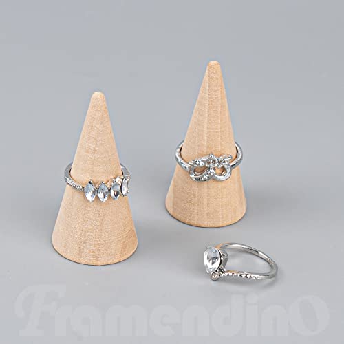 Framendino, 20 Pack Unfinished Wood Cone Ring Holder Jewelry Display Stands Organizer for DIY Crafts
