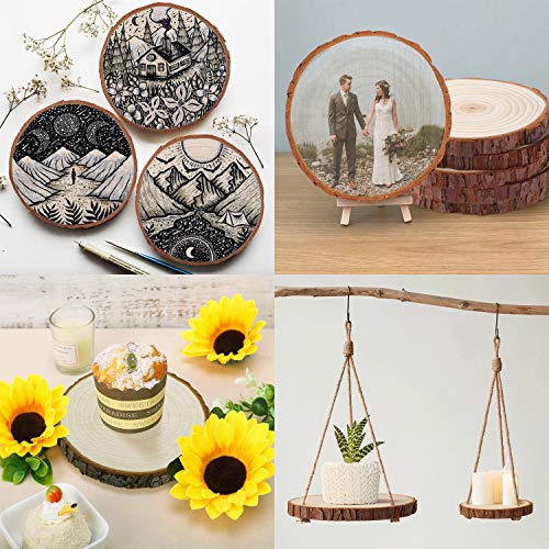 Fuyit Wood Slices 12 Pcs 4.3-4.7 Inches Unfinished Natural Tree Slice Wooden Circle with Bark Log Discs for DIY Arts Craft Rustic Wedding Christmas Ornaments