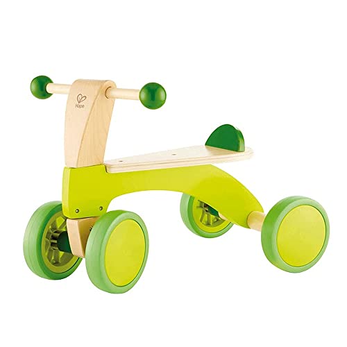 Hape Scoot Around Ride On Wood Bike | Bright Green L: 20.5, W: 12.8, H: 15.1 inch & Frog Pull-Along | Wooden Frog Fly Eating Pull Toddler Toy, Green, L: 4.7, W: 3.8, H: 3.3 inch