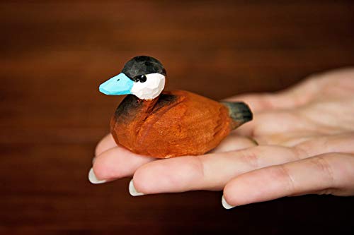 Ruddy Duck Wooden Figurine - Blue Bill Miniature Bird Statue Handmade Carving Home Decor Decoration Decoy Small Animals
