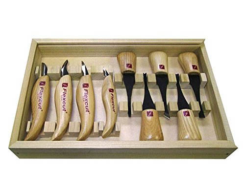 Flexcut Carving Tools, Deluxe Palm & Knife Set, with 4 Carving Knives and 5 Palm Tools (KN700)