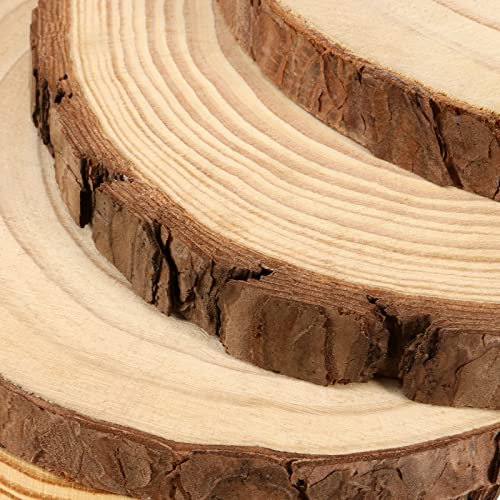 JEUIHAU 8 PCS 7-7.9 Inches Natural Wood Slices with Holes, Unfinished Predrilled Wooden Circles Tree Bark Slice, Blank Wooden Log Circles for DIY Crafts, Arts Wood Slices, Christmas Ornaments