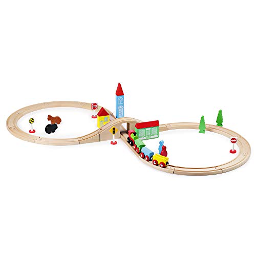 SainSmart Jr. Wooden Train Set for Toddler with Double-Side Train Tracks Fits Brio, Thomas, Melissa and Doug, Kids Wood Toy Train for 3,4,5 Year Old Boys and Girls