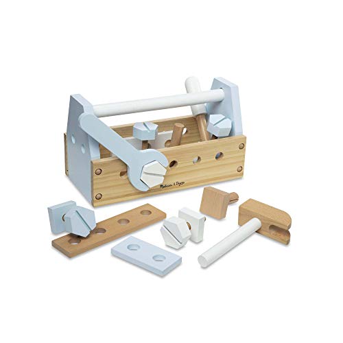 Melissa & Doug Jumbo Wooden Tool Kit Toy Nursery Playroom Décor – Natural (White, Wood, Blue-Gray, Great Gift for Girls and Boys
