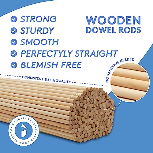 Woodpeckers 1/4" x 36" Wooden Dowel Rods Bag of 100 Unfinished Hardwood Dowel Sticks.