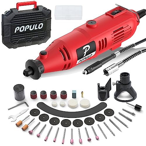 POPULO Rotary Tool Kit with Flexible Shaft, 107 PCS, Variable Speed Multi Engraving Tool Kit Woodworking Corded Tools Drimmer Set, for Carving Sanding Crafting Polishing, Gift for DIY Enthusiasts