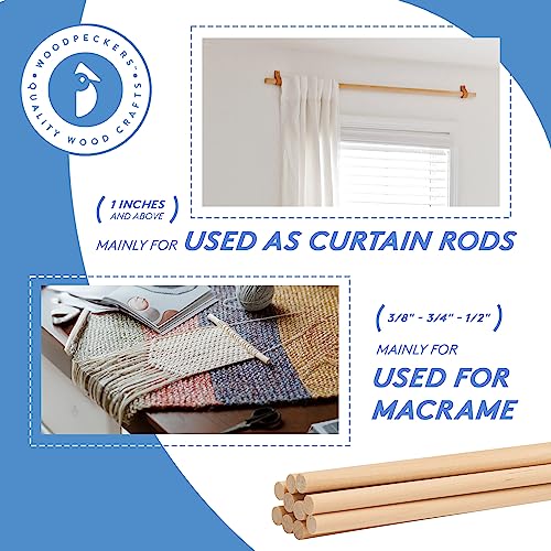 Dowel Rods Wood Sticks Wooden Dowel Rods - 1/4 x 12 Inch Unfinished Hardwood Sticks - for Crafts and DIYers - 100 Pieces by Woodpeckers