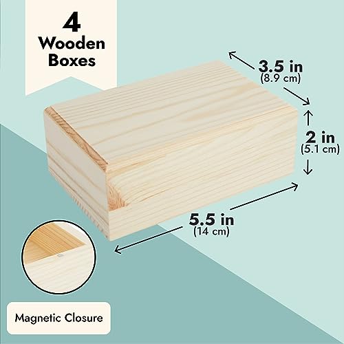 Bright Creations Unfinished Wood Box with Hinged Lid (5.5 x 3.5 x 2 in, 4 Pack)