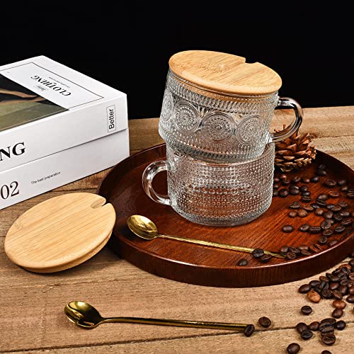 Vintage Embossed Coffee Mugs Set with Lids