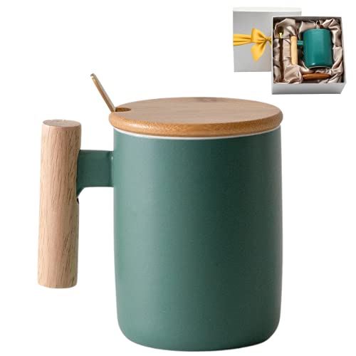 Bamboo Handle Coffee Mug Set with Lid & Spoon