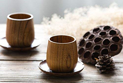 Wooden Tea Cups Set - 4 Natural Wood Mugs