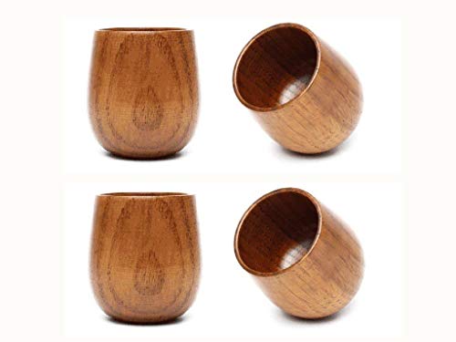 Wooden Tea Cups Set - 4 Natural Wood Mugs